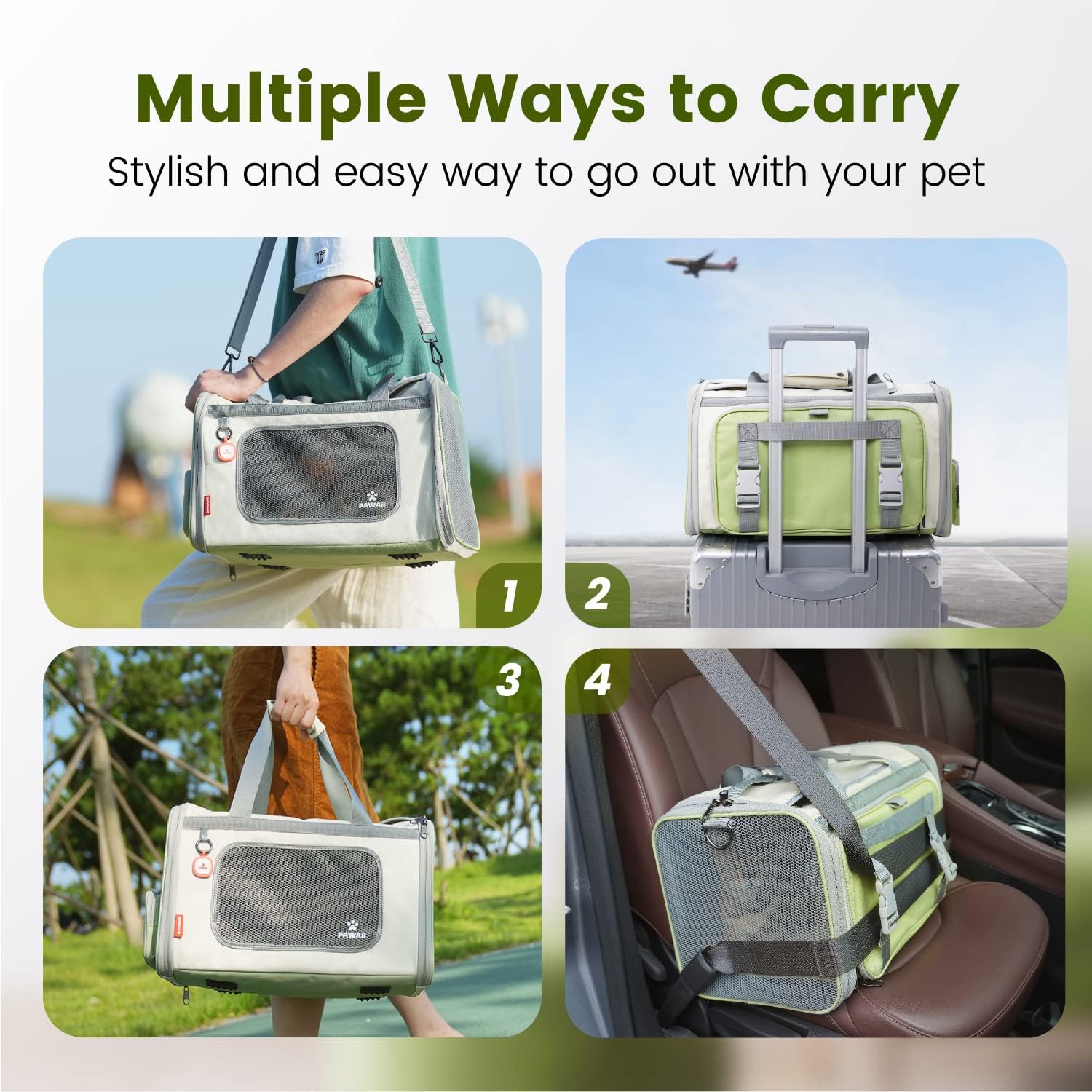 Pawaii Cat Carrier with ID Tag, TSA Airline Approved Cat Carrier, Soft Sided Collapsible Pet Travel Carrier, Foldable Cat Travel Bag, Protable, Comfortable, Convenient Cat Travel Carrier