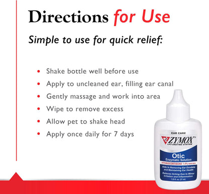 Zymox Otic Enzymatic Solution for Dogs and Cats to Soothe Ear Infections with 1% Hydrocortisone for Itch Relief, 1.25oz