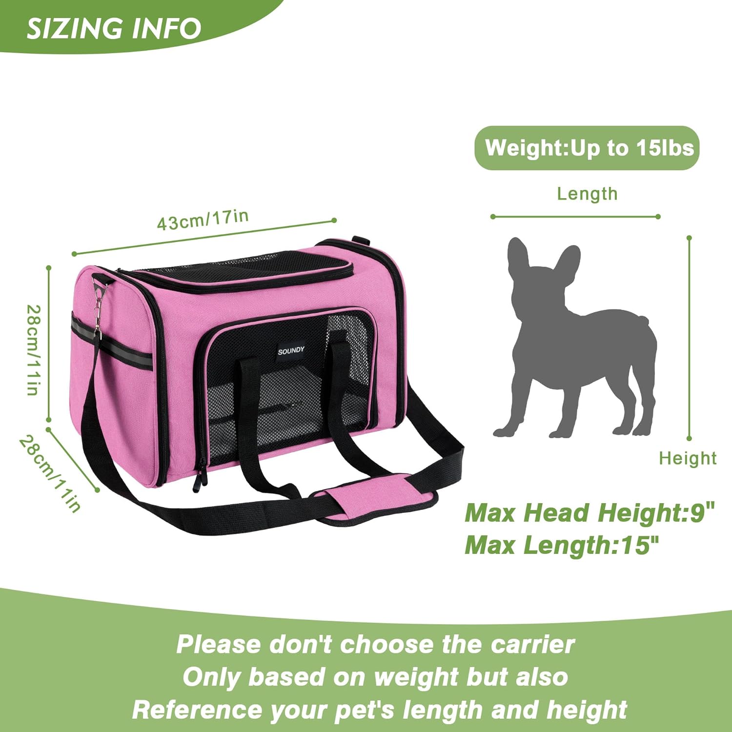 Soundy Dog Carrier Cat Carriers Airline Approved Pet Carrier for Small Medium Dogs Cats Under 15Lbs Puppies Collapsible Soft Sided TSA Travel Puppy Carrier Bag (Medium, Pink)