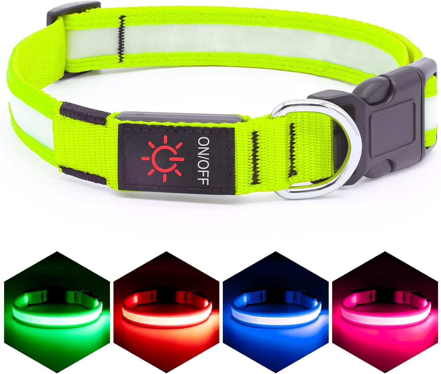 Vizpet LED Dog Collar, Light Up Dog Collar Adjustable USB Rechargeable Super Bright Safety Light Glowing Collars for Dogs(Medium,Green)