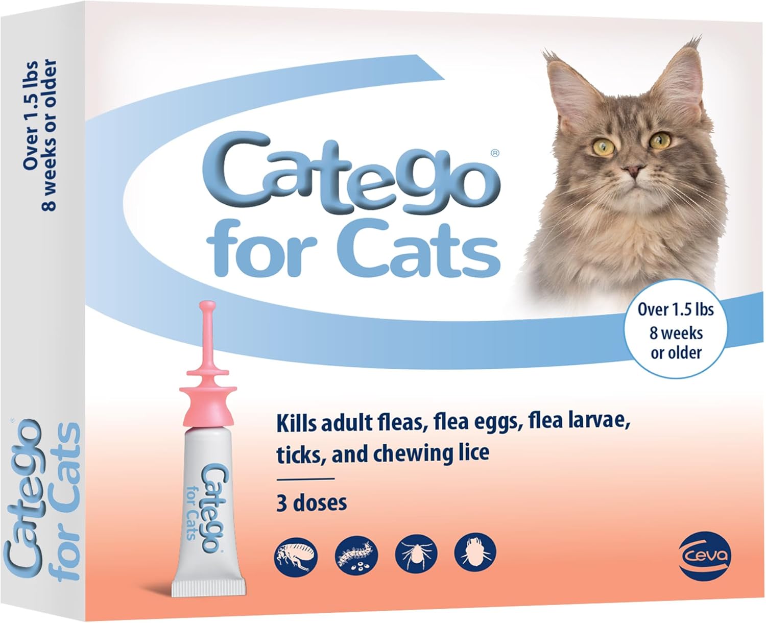 Catego for Cats Flea and Tick Treatment & Prevention (over 1.5 lbs) 3-month supply