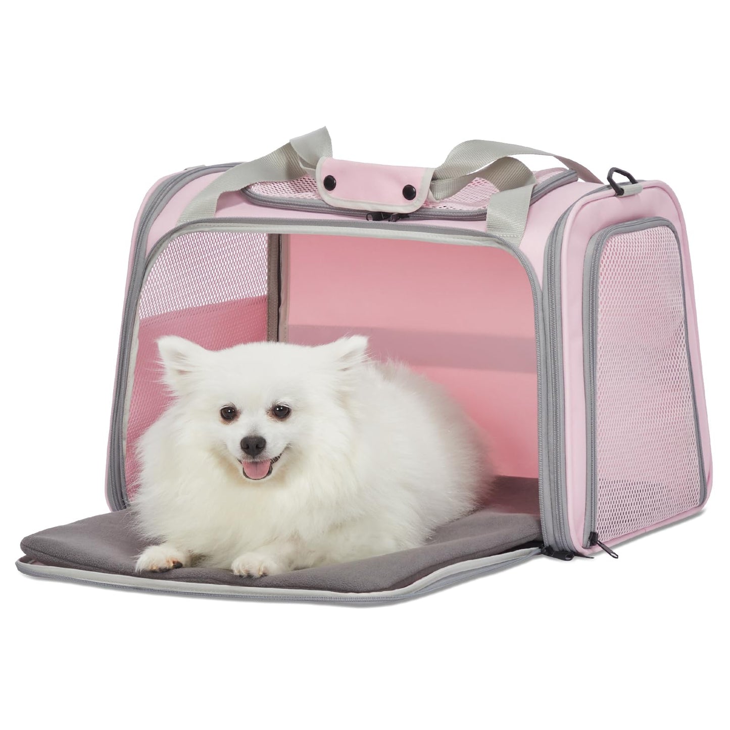 PETSFIT Cat Carrier, Pet Carrier Airline Approved, Cat Travel Carrier for Small and Medium Cats Under 12 Lbs, Soft Sided Kitten Carrier with Cozy Extendable Mat, Cat Carrier Bag, Pink