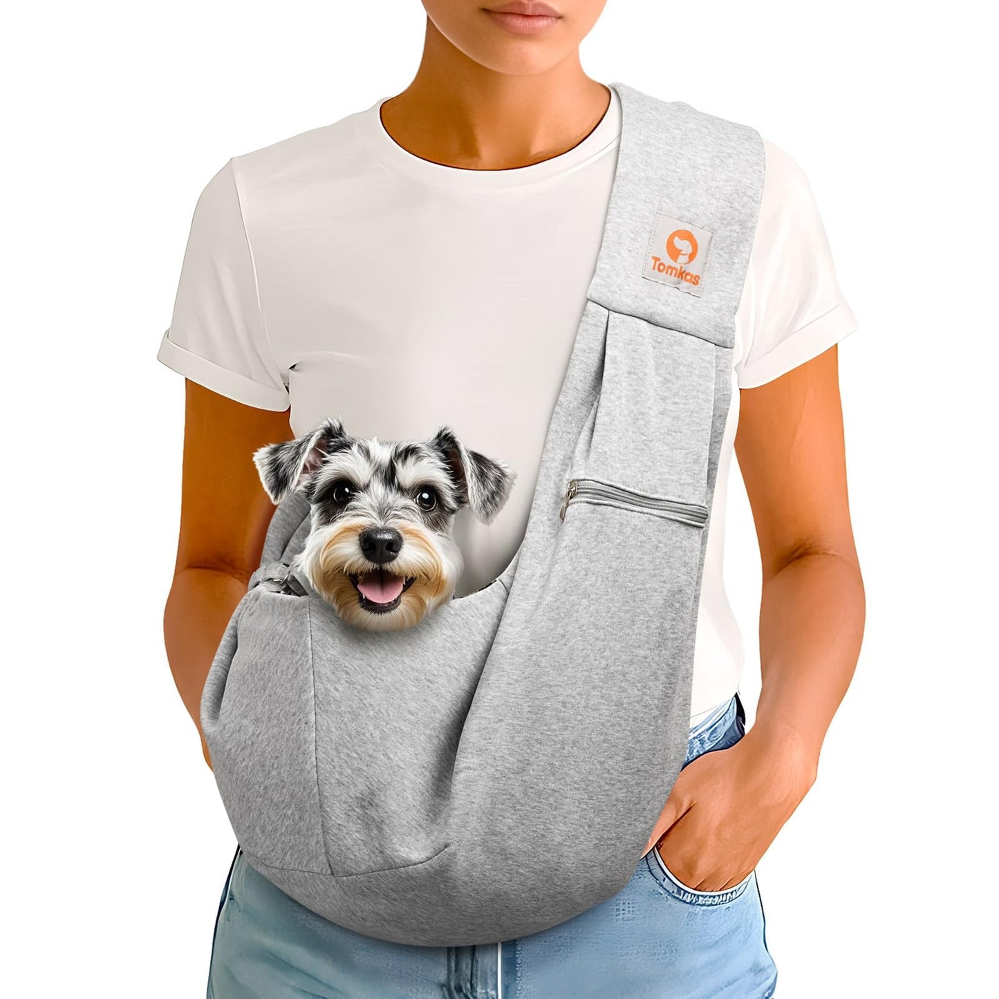 Tomkas Small Dog Sling Carrier - Adjustable Strap & Zip Pocket - Suitable for Puppies (Black) LukkyDeals