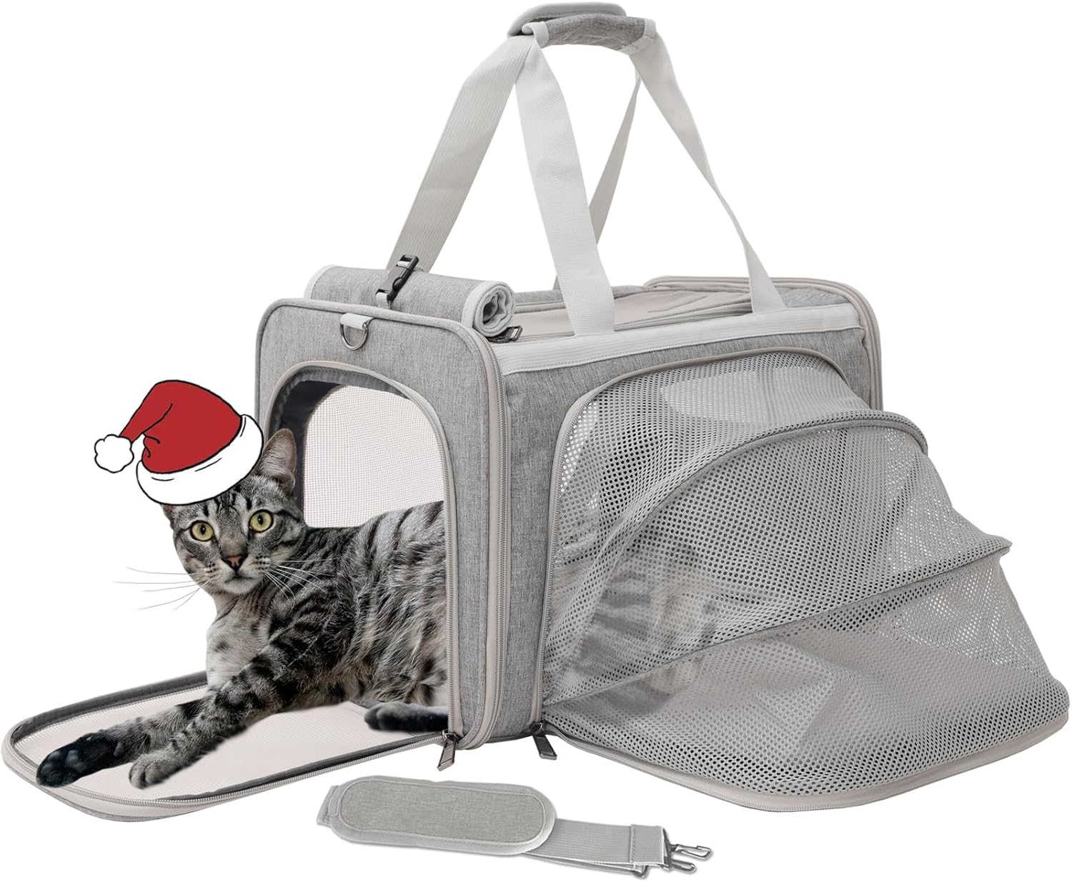 Cat Carrier for Small Dog Expandable, Grey,TSA Airline Approved,Puppy Handbag Bunny Rabbit Purse Small Animal Tote Traveling Outdoor Picnic Carry