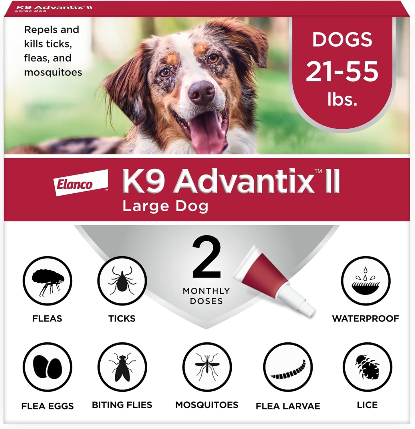 K9 Advantix II Large Dog Vet-Recommended Flea, Tick & Mosquito Treatment & Prevention | Dogs 21-55 lbs. | 2-Mo Supply