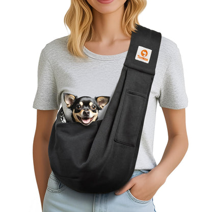 Tomkas Small Dog Sling Carrier - Adjustable Strap & Zip Pocket - Suitable for Puppies (Black) LukkyDeals