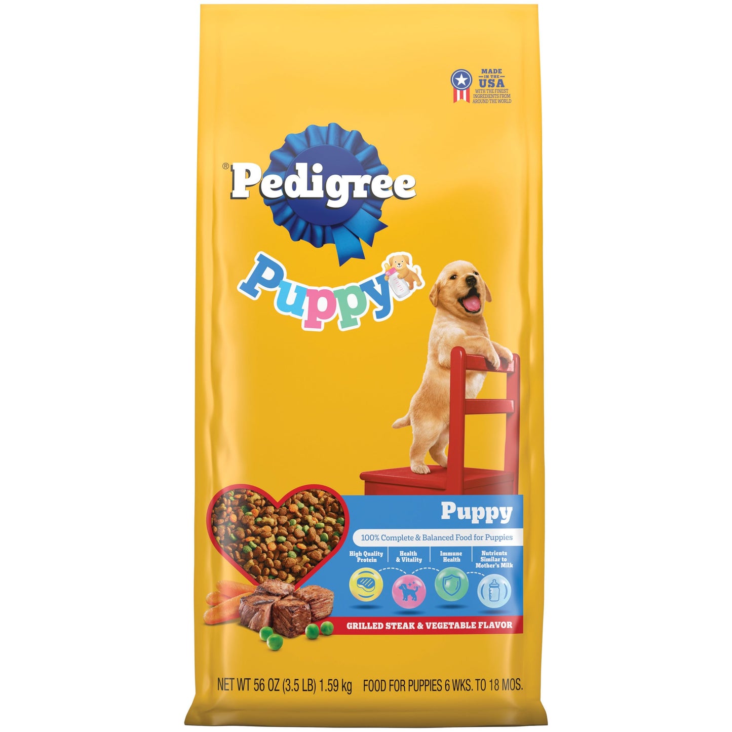 Pedigree Puppy Dry Puppy Food, Grilled Steak and Vegetable Flavor, 14 lb. Bag