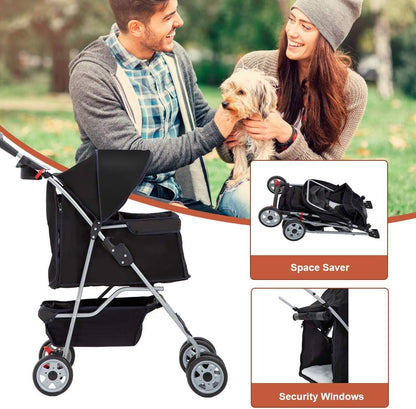 BestPet Pet Stroller Cat Dog Cage Stroller Travel Folding Carrier,Black