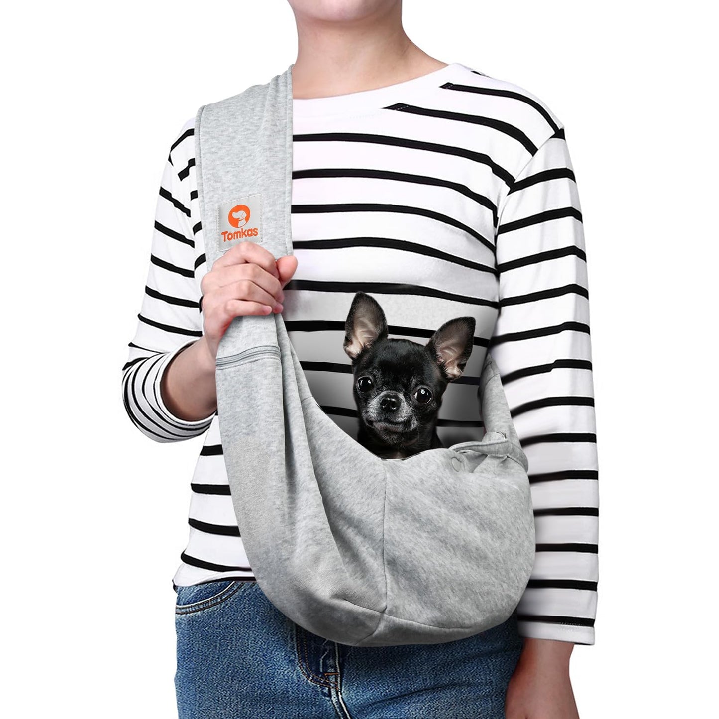 Tomkas Small Dog Sling Carrier - Adjustable Strap & Zip Pocket - Suitable for Puppies (Black) LukkyDeals