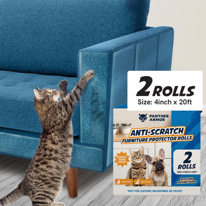 Panther Armor Cat Scratch Deterrent Double Sided Anti Scratching Sticky Tape - Furniture Protector and Cat Training Tape - Couch Corner Protector for Cats (12-Pack)