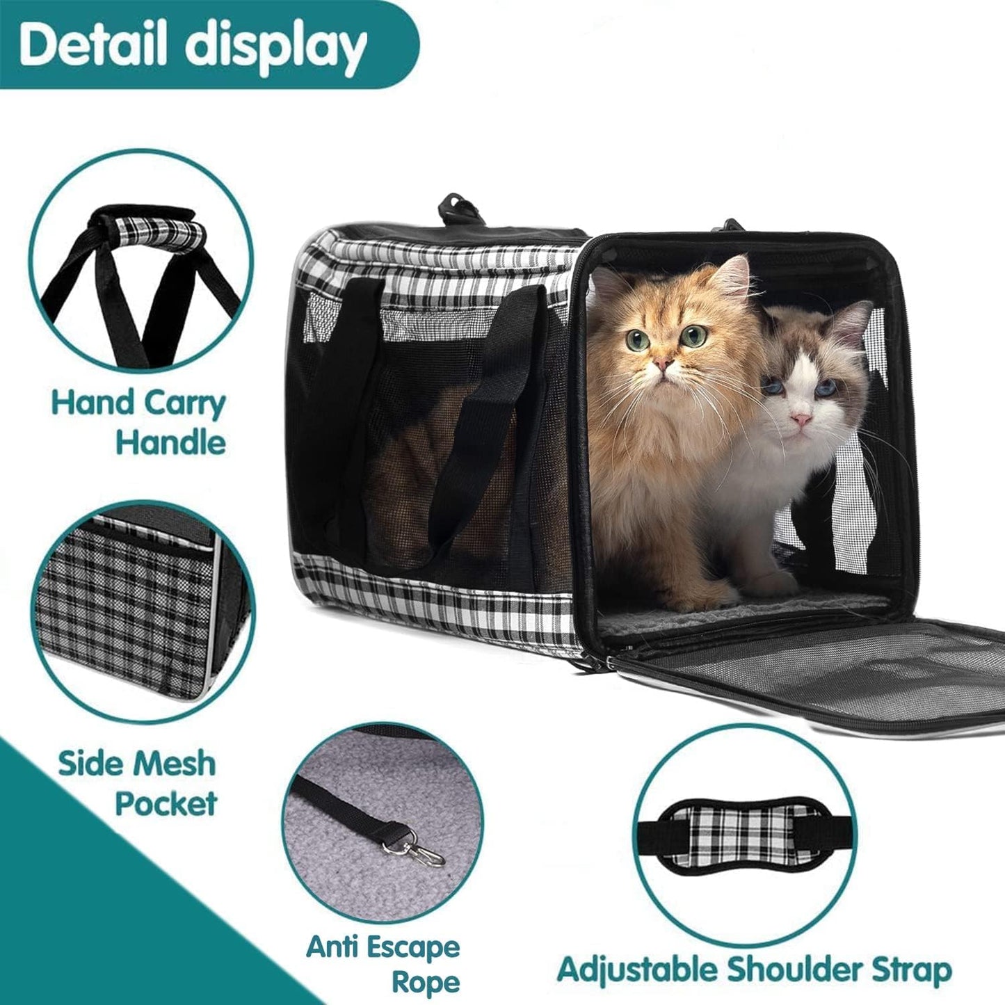 EXPAWLORER Cat Carrier Soft-Sided Pet Carrier for Cat,Cat Carrier Hard with Top Entry and Shoulder Strap for Large Cats,Pet Carrier Airline Approved Fit 2 Kitties Small Dogs Easy Storage