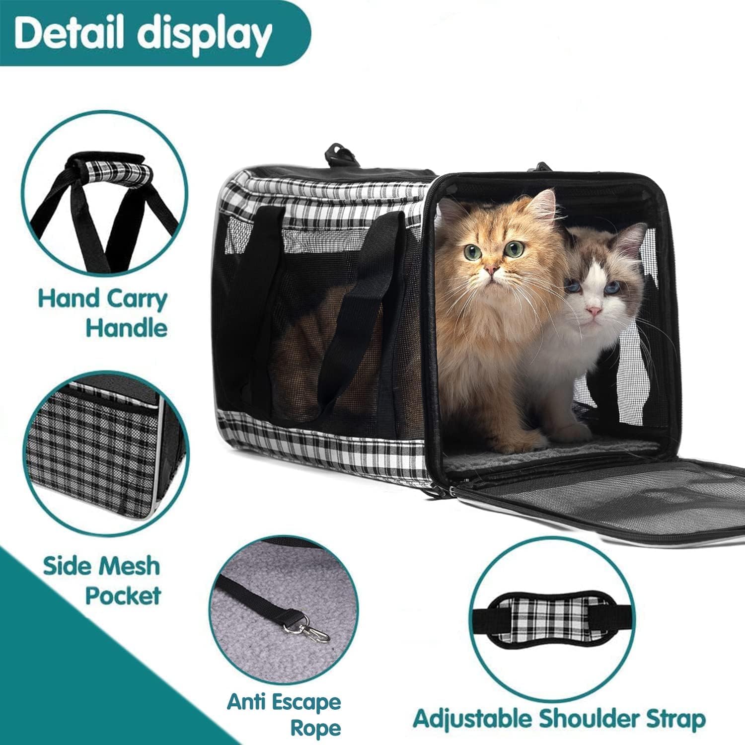 EXPAWLORER Cat Carrier Soft-Sided Pet Carrier for Cat,Cat Carrier Hard with Top Entry and Shoulder Strap for Large Cats,Pet Carrier Airline Approved Fit 2 Kitties Small Dogs Easy Storage