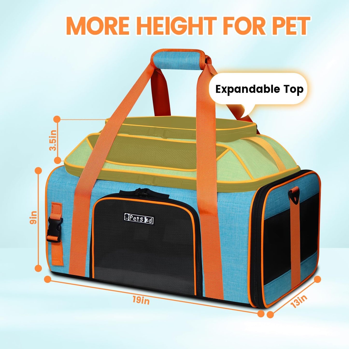 Petskd Top-Expandable Pet Carrier 19x13x9 Inches Southwest Allegiant Airlines Approved, Soft-Sided Carrier for Small Dog Under 15 lbs and Large Cat Under 20 lbs(Blue)