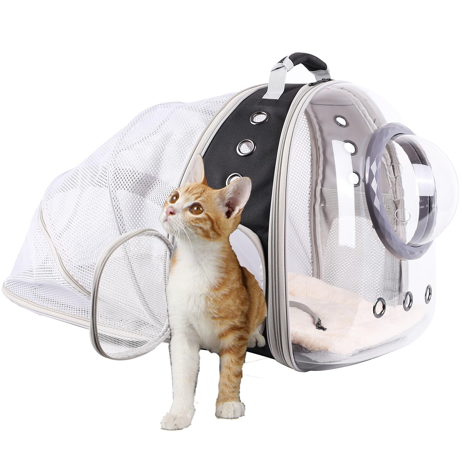 Back Expandable Cat Backpack Carrier, Fit up to 12 lbs, Space Capsule Bubble Window Pet Carrier Backpack for Cat and Small Puppy