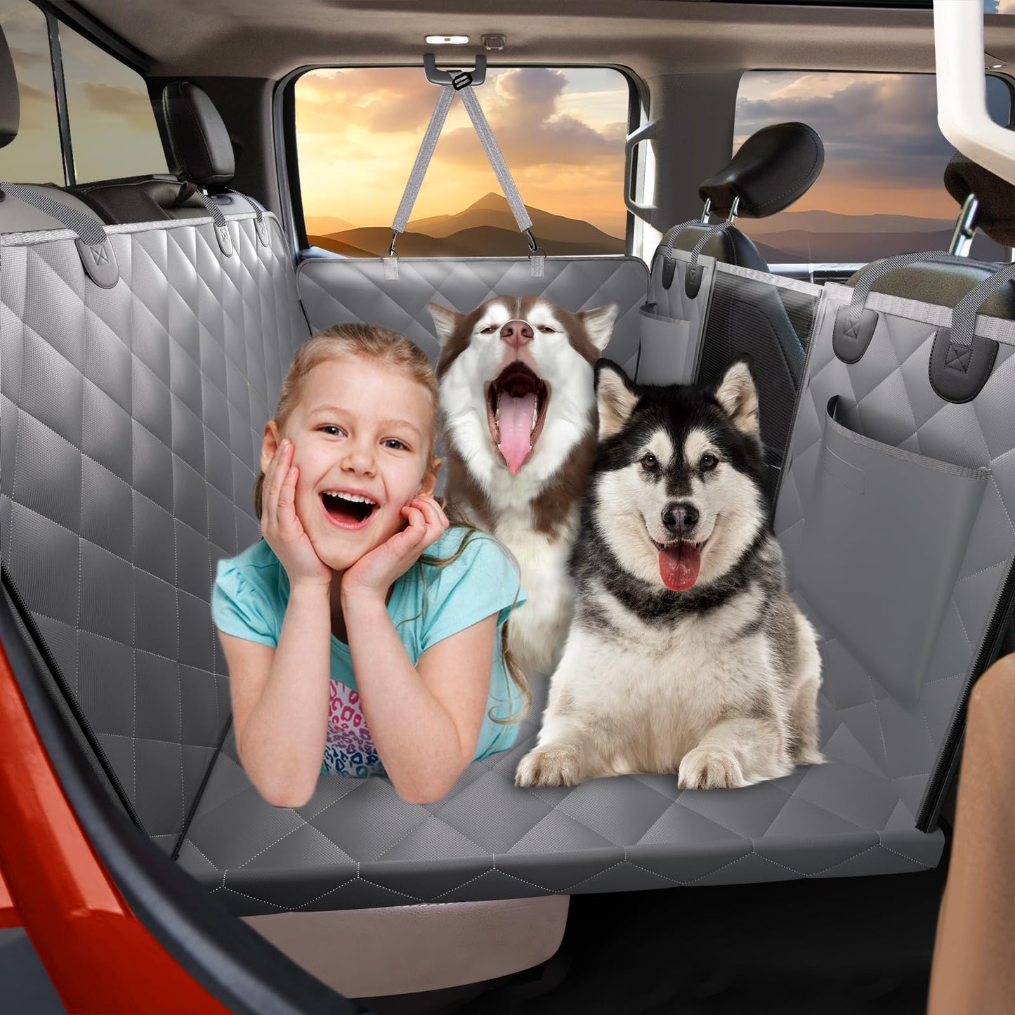 Back Seat Extender for Dogs-Large Space, Dog Car Seat Cover Hard Bottom Holds 400lbs, Sturdy Backseat Extender for Dogs, Waterproof Dog Hammock for Car Dog Car Bed for Car, SUV, Truck