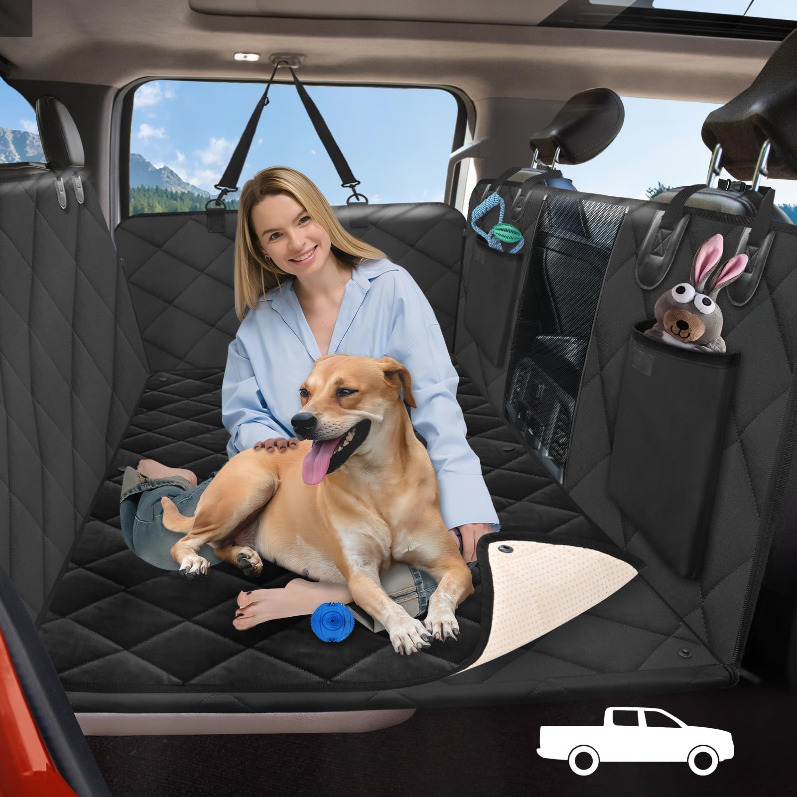 Back Seat Extender for Dogs-Large Space, Dog Car Seat Cover Hard Bottom Holds 400lbs, Sturdy Backseat Extender for Dogs, Waterproof Dog Hammock for Car Dog Car Bed for Car, SUV, Truck