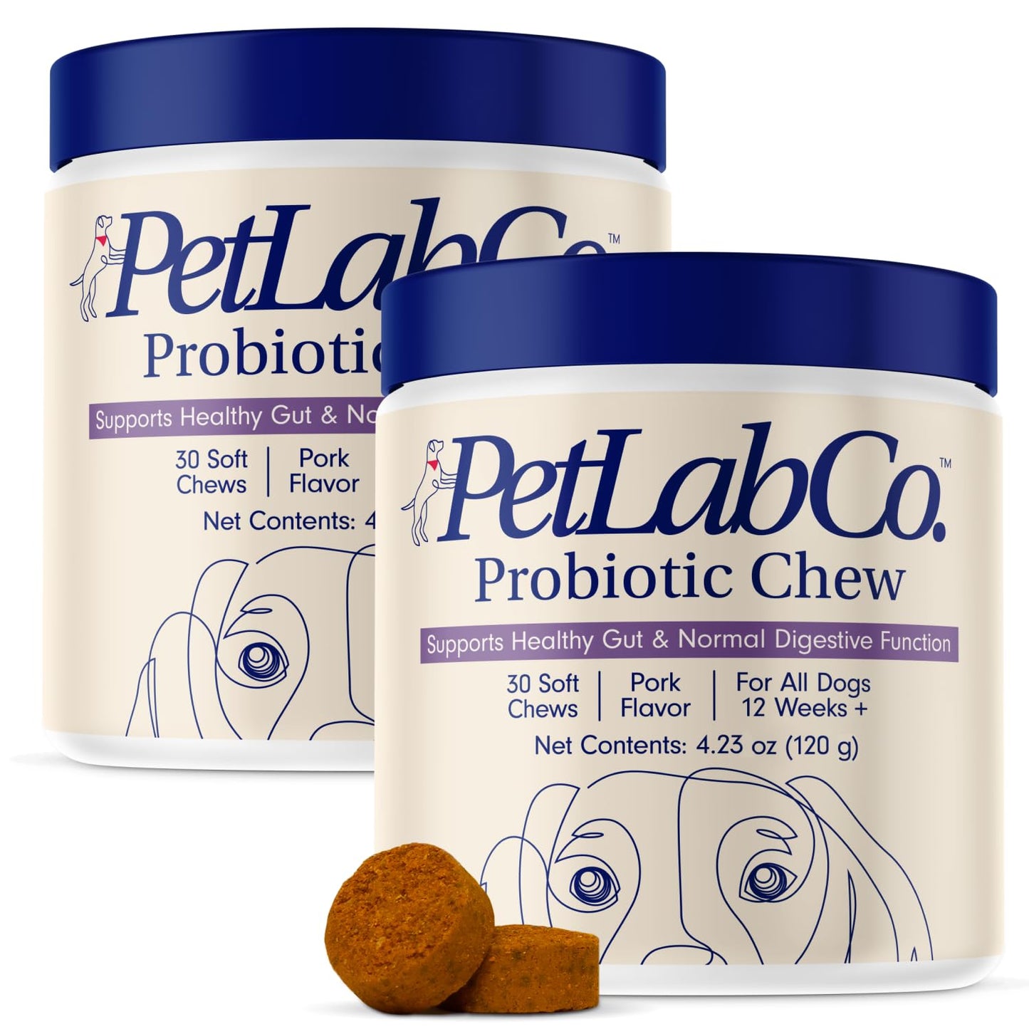 PetLab Co. Probiotics for Dogs, Support Gut Health, Occasional Diarrhea, Digestive Health & Seasonal Allergies - Pork Flavor - 30 Soft Chews - Packaging May Vary