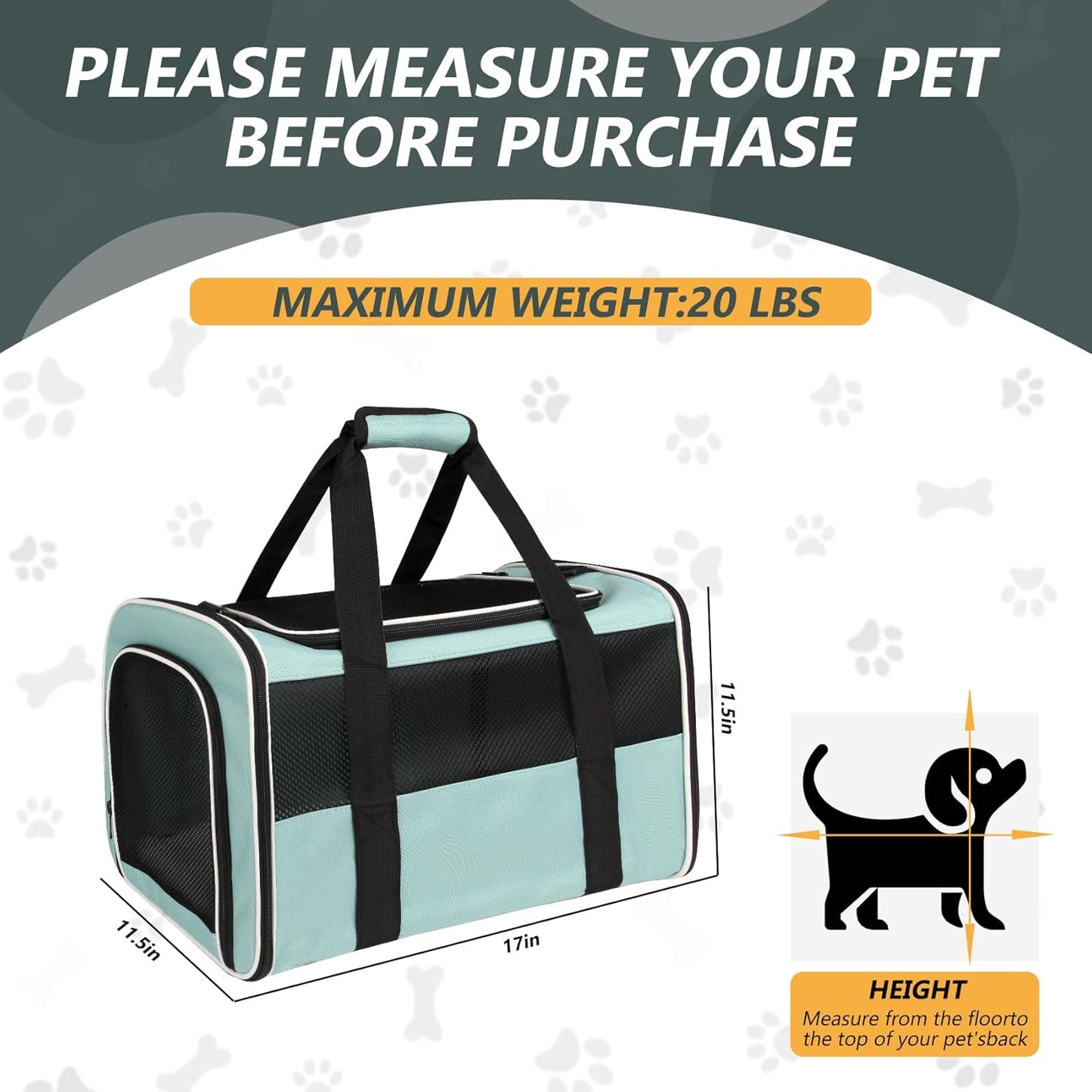 Cat Dog Carriers Soft-Sided, Pet Travel Carrier for Small Cats Dogs Under to15lbs, Soft-Solid Collapsible Carrier,(Medium,Green)