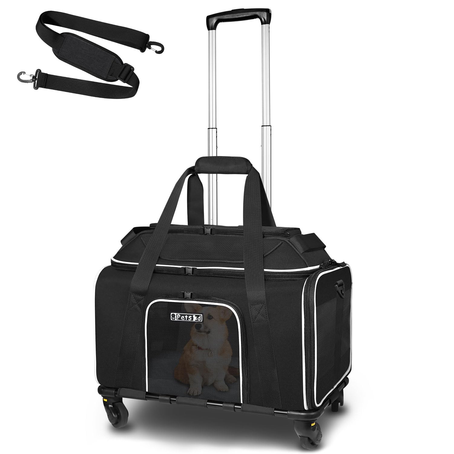 Petskd Top-Expandable Pet Carrier 18x11x11 Inches Delta American United Airline Approved, Soft-Sided Carrier for Small Cats and Dogs with Locking Safety Zippers and Anti-Scratch Mesh(Black)