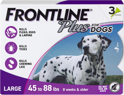 Frontline Plus Flea and Tick Treatment for Large Dogs Up to 45 to 88 lbs. 3 Treatments