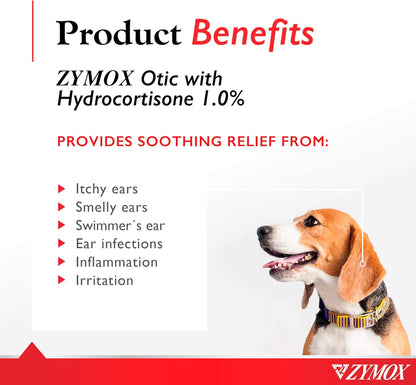 Zymox Otic Enzymatic Solution for Dogs and Cats to Soothe Ear Infections with 1% Hydrocortisone for Itch Relief, 1.25oz