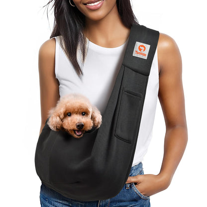 Tomkas Small Dog Sling Carrier - Adjustable Strap & Zip Pocket - Suitable for Puppies (Black)