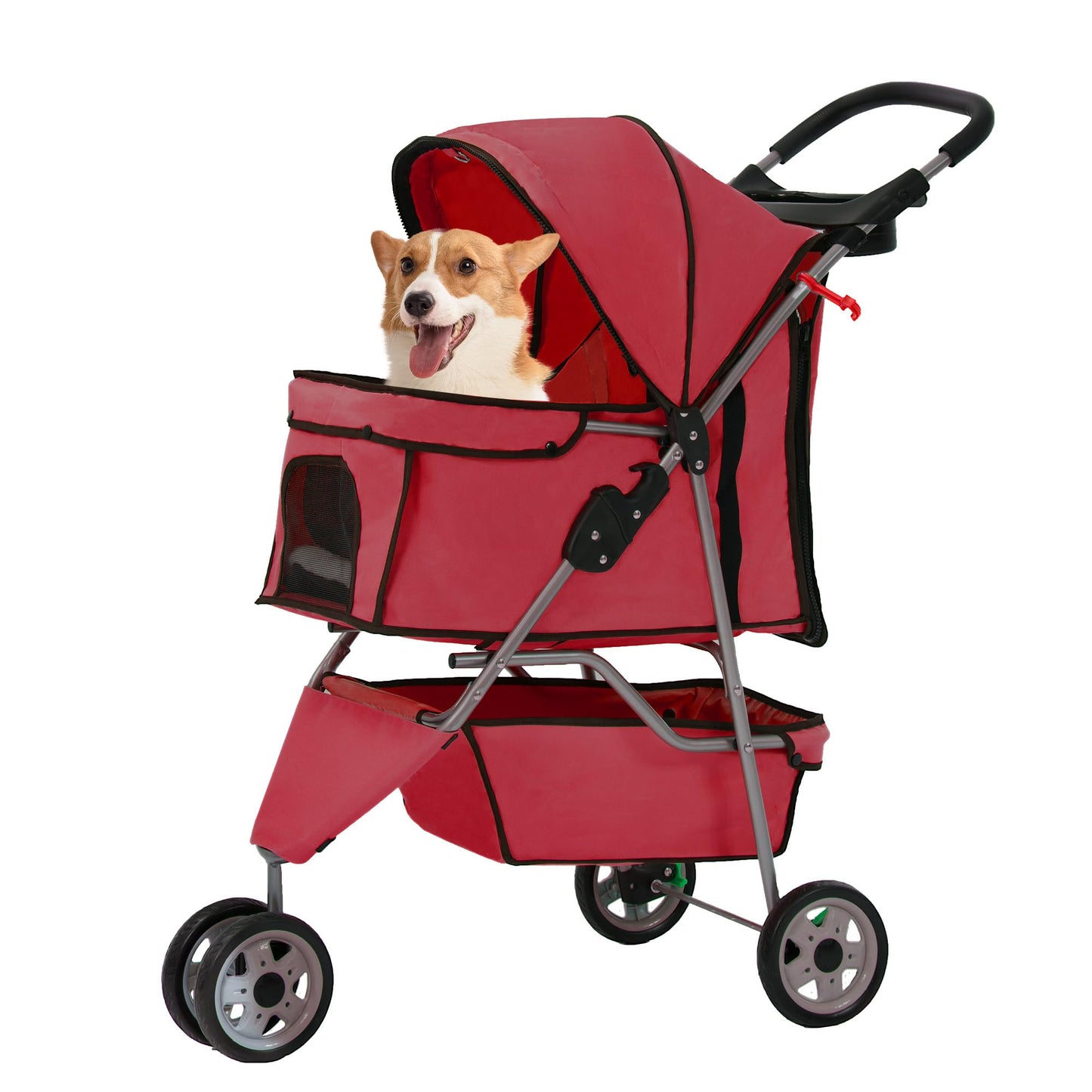 FDW Pet Stroller 4-Wheel Dog Cat Stroller Travel Folding Carrier Puppy Stroller with Cup Holder and Removable Liner for Small Medium Dogs Cats, Black