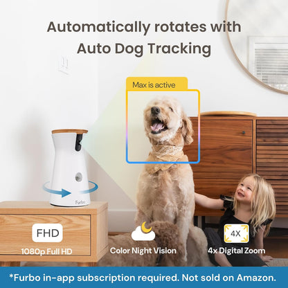 Furbo 360° Dog Camera + Nanny Bundle: Home Security & Dog Safety Alerts, Rotating Pet Treat Dispenser Camera with Speaker, Smart Home Indoor Cam w Phone App (Additional Subscription Required at Setup)