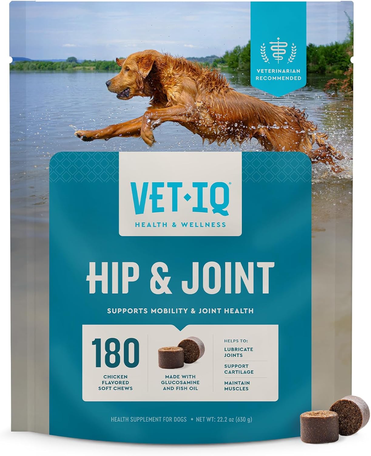 VetIQ Glucosamine Hip & Joint Supplement for Dogs, 180 Soft Chews, Dog Joint Support Supplement with MSM and Krill, Dog Health Supplies Large & Small Breed, Chicken Flavored Chewables