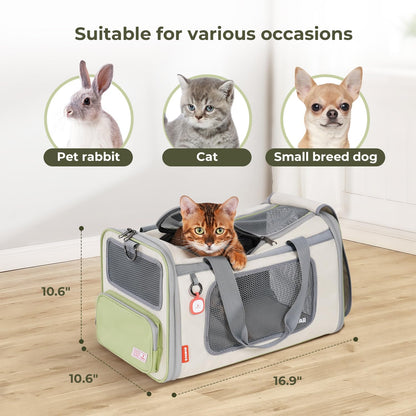 Pawaii Cat Carrier with ID Tag, TSA Airline Approved Cat Carrier, Soft Sided Collapsible Pet Travel Carrier, Foldable Cat Travel Bag, Protable, Comfortable, Convenient Cat Travel Carrier