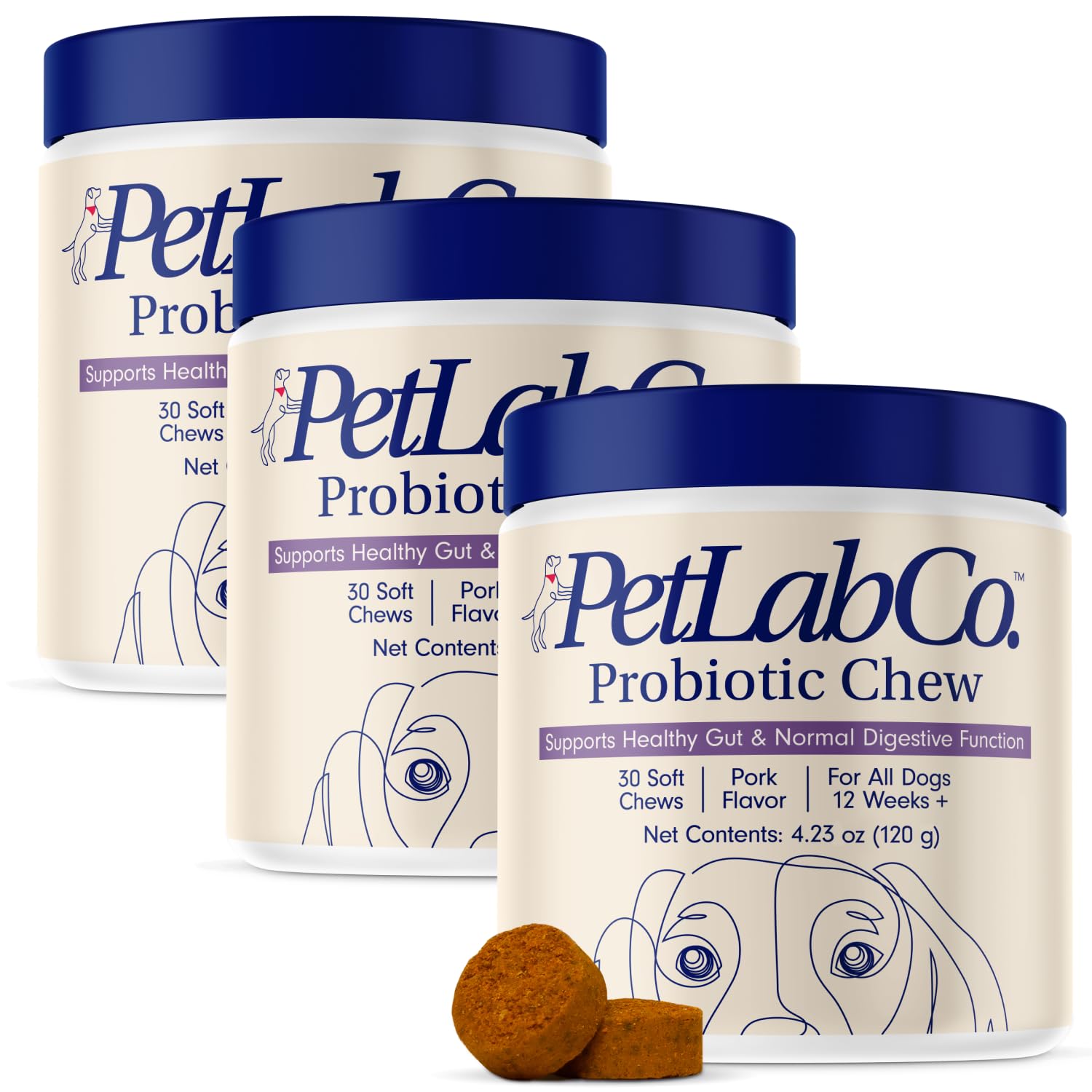 PetLab Co. Probiotics for Dogs, Support Gut Health, Occasional Diarrhea, Digestive Health & Seasonal Allergies - Pork Flavor - 30 Soft Chews - Packaging May Vary