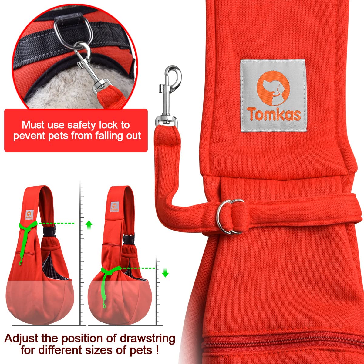Tomkas Small Dog Sling Carrier - Adjustable Strap & Zip Pocket - Suitable for Puppies (Black) LukkyDeals
