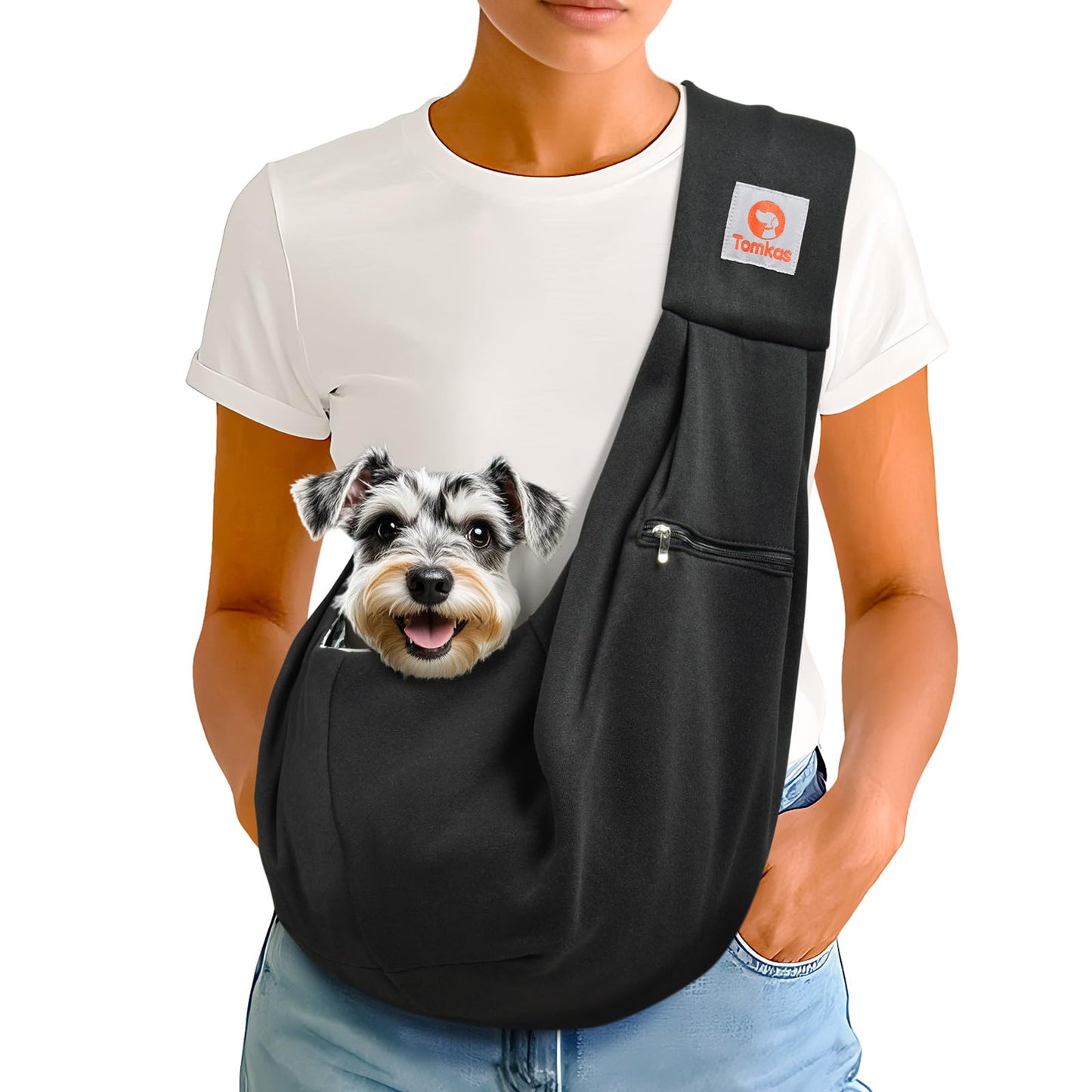 Tomkas Small Dog Sling Carrier - Adjustable Strap & Zip Pocket - Suitable for Puppies (Black) LukkyDeals