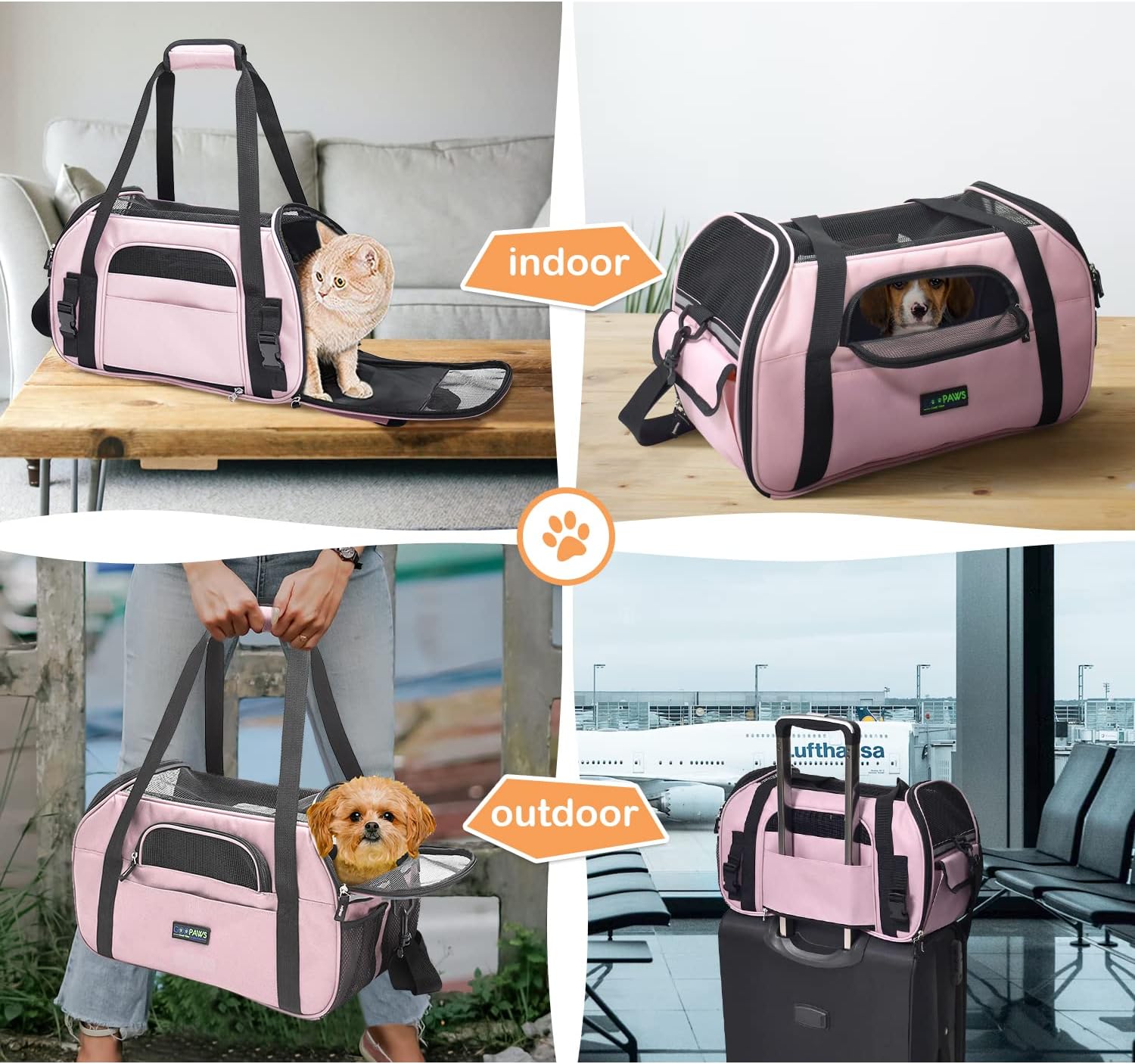 JESPET Soft-Sided Kennel Pet Carrier for Small Dogs, Cats, Puppy, Airline Approved Cat Carriers Dog Carrier Collapsible, Travel Handbag & Car Seat