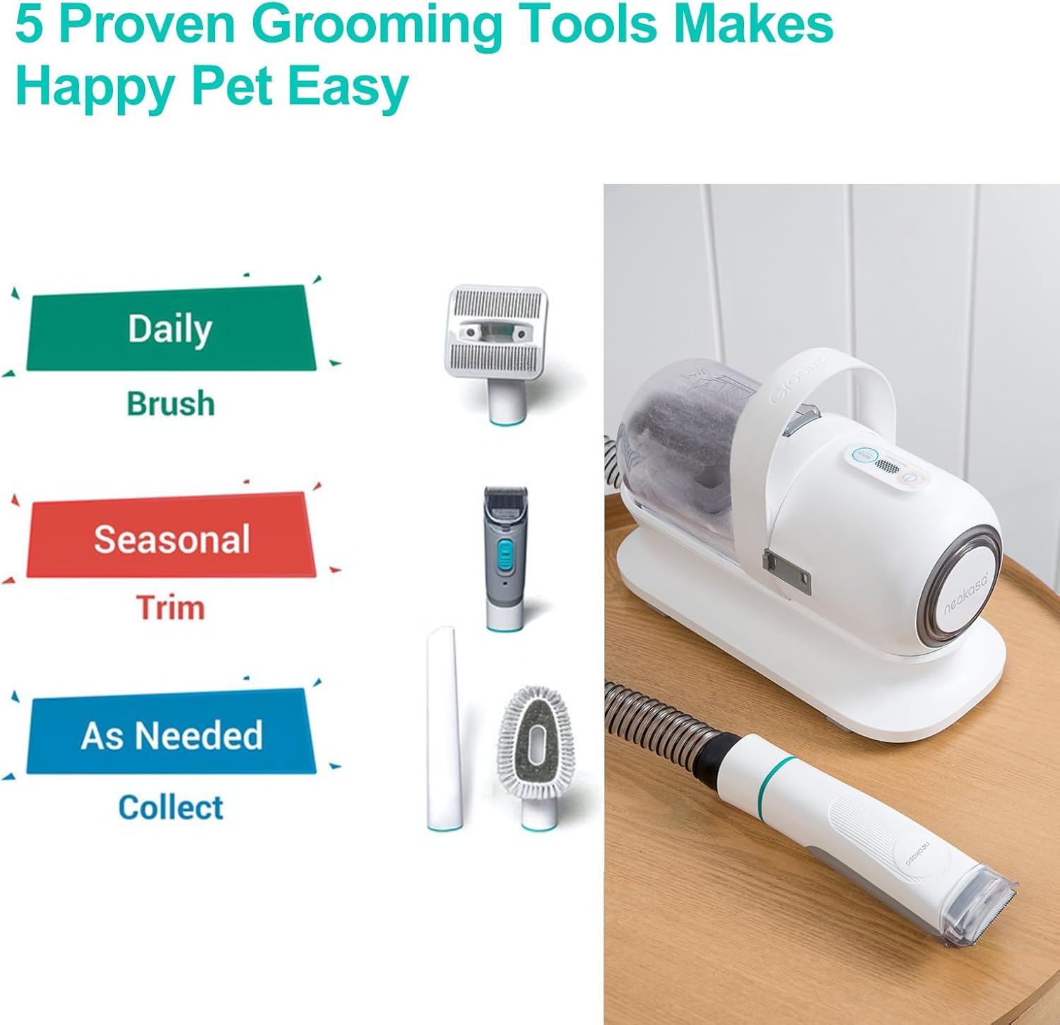 neabot Neakasa P1 Pro Pet Grooming Kit & Vacuum Suction 99% Pet Hair, Professional Clippers with 5 Proven Grooming Tools for Dogs Cats and Other Animals