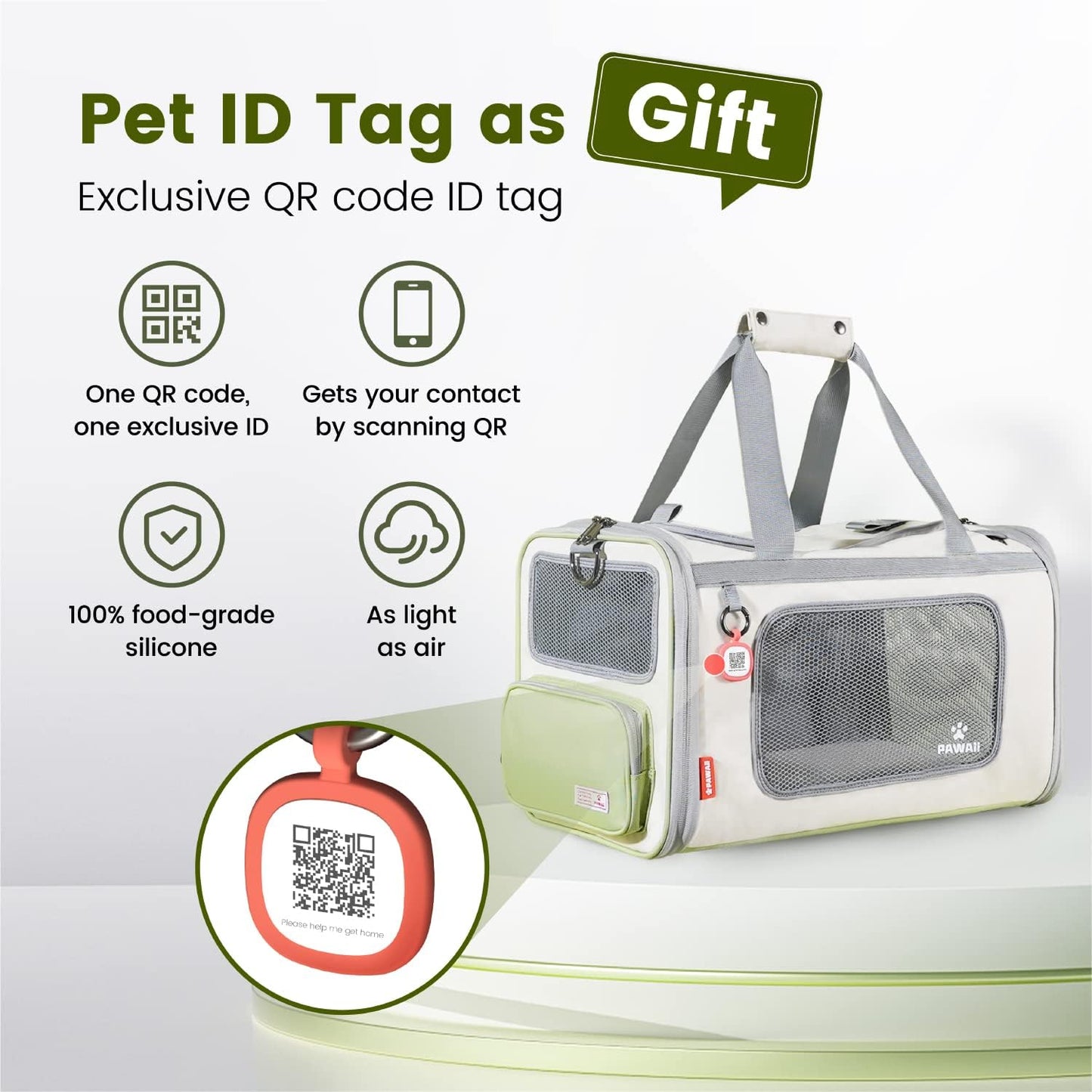 Pawaii Cat Carrier with ID Tag, TSA Airline Approved Cat Carrier, Soft Sided Collapsible Pet Travel Carrier, Foldable Cat Travel Bag, Protable, Comfortable, Convenient Cat Travel Carrier