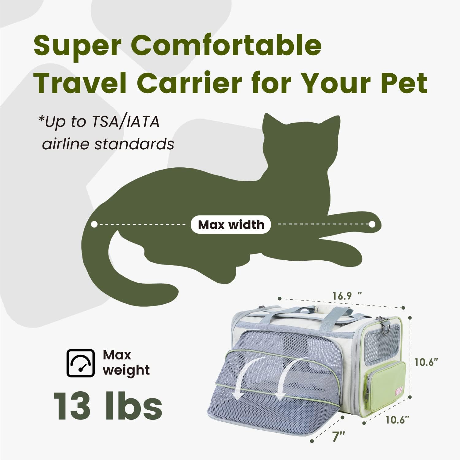 Pawaii Cat Carrier with ID Tag, TSA Airline Approved Cat Carrier, Soft Sided Collapsible Pet Travel Carrier, Foldable Cat Travel Bag, Protable, Comfortable, Convenient Cat Travel Carrier