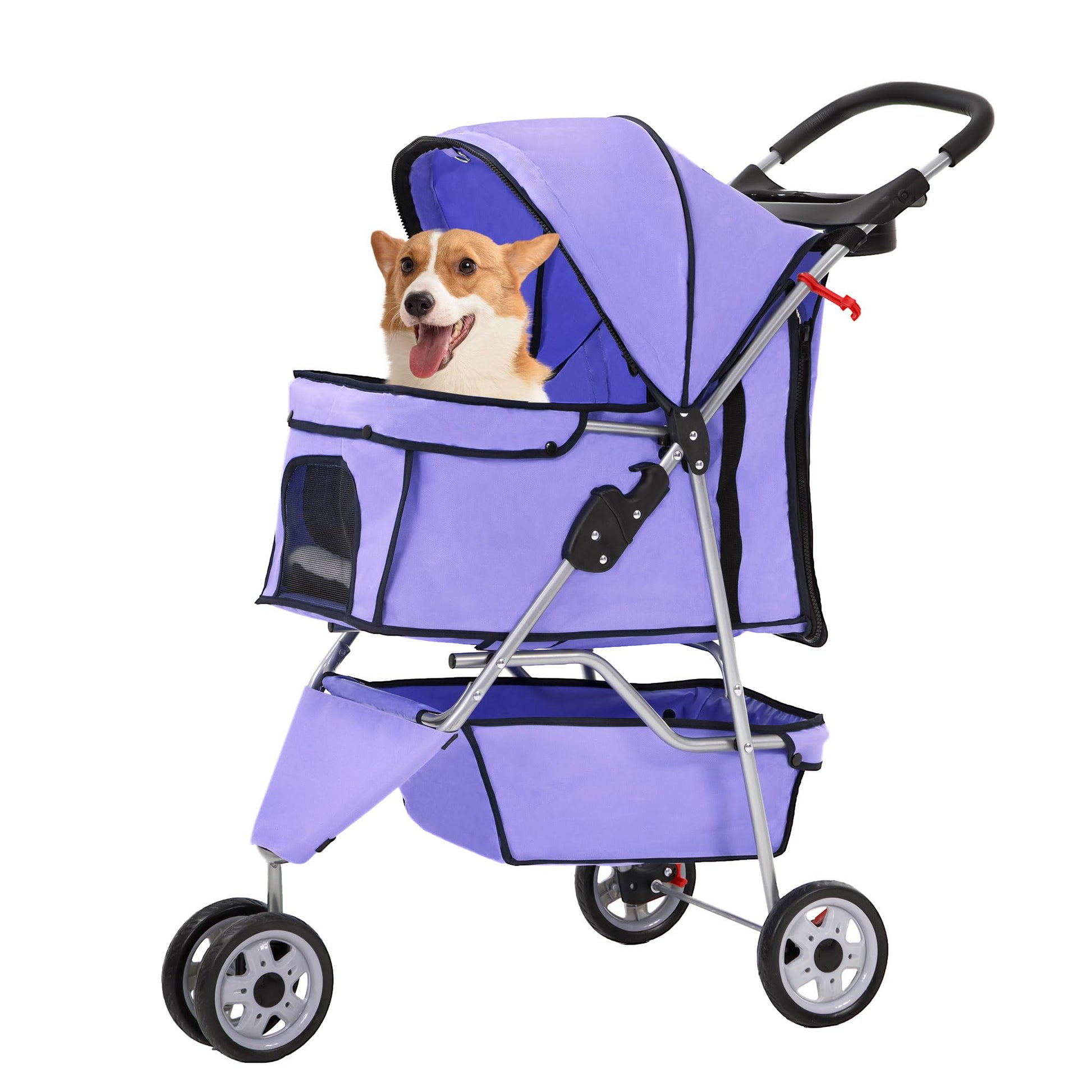 FDW Pet Stroller 4-Wheel Dog Cat Stroller Travel Folding Carrier Puppy Stroller with Cup Holder and Removable Liner for Small Medium Dogs Cats, Black