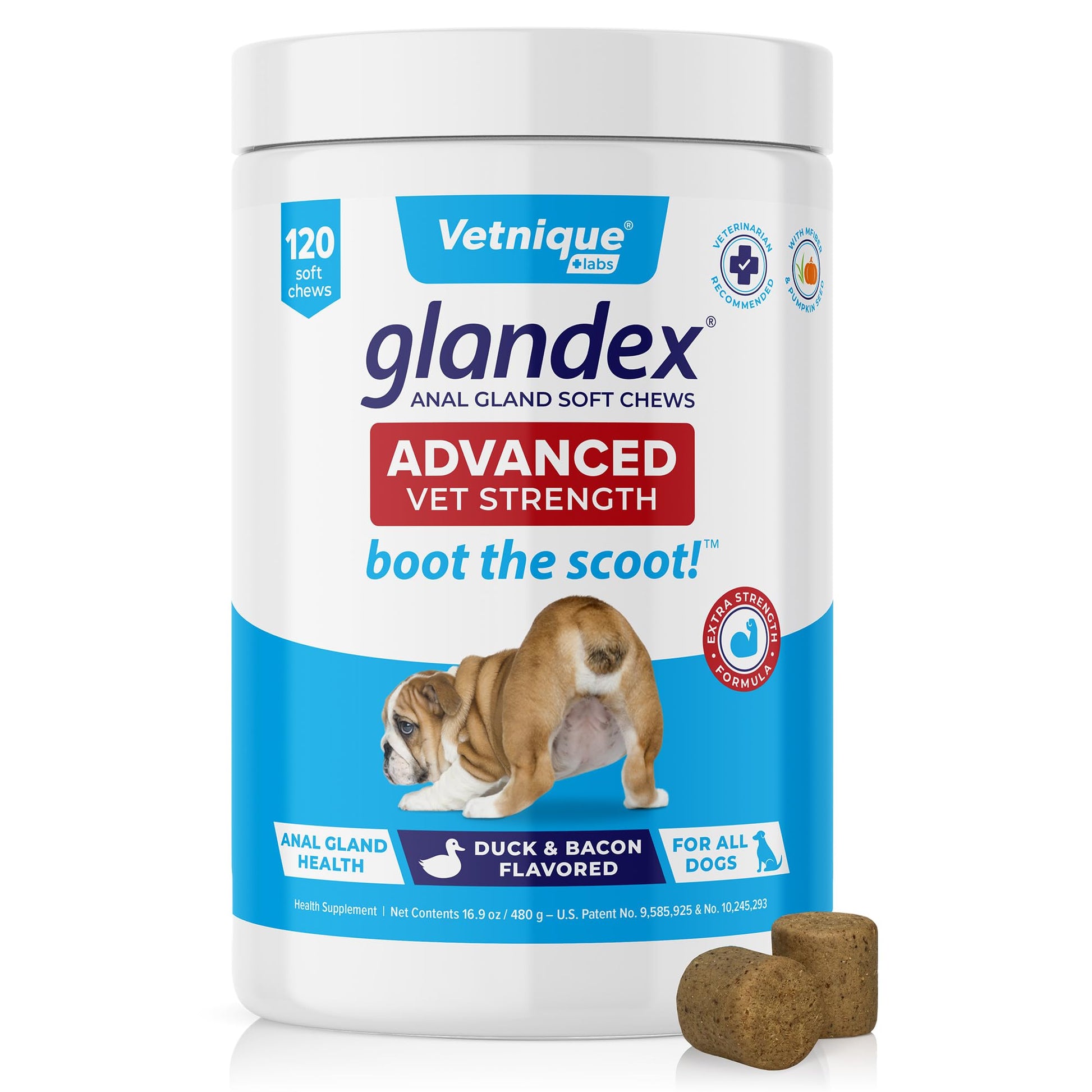 Glandex Anal Gland Soft Chew Treats with Pumpkin for Dogs Digestive Enzymes, Probiotics Fiber Supplement for Dogs Boot The Scoot (Peanut Butter Chews, 60ct)