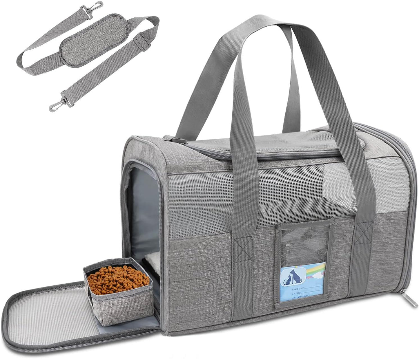 Refrze Pet Carrier Airline Approved, Cat Carriers for Medium Cats Small Cats, Soft Dog Carriers for Small Dogs Medium Dogs, TSA Approved Pet Carrier for Cats Dogs of 15 Lbs, Puppy Carrier,Grey