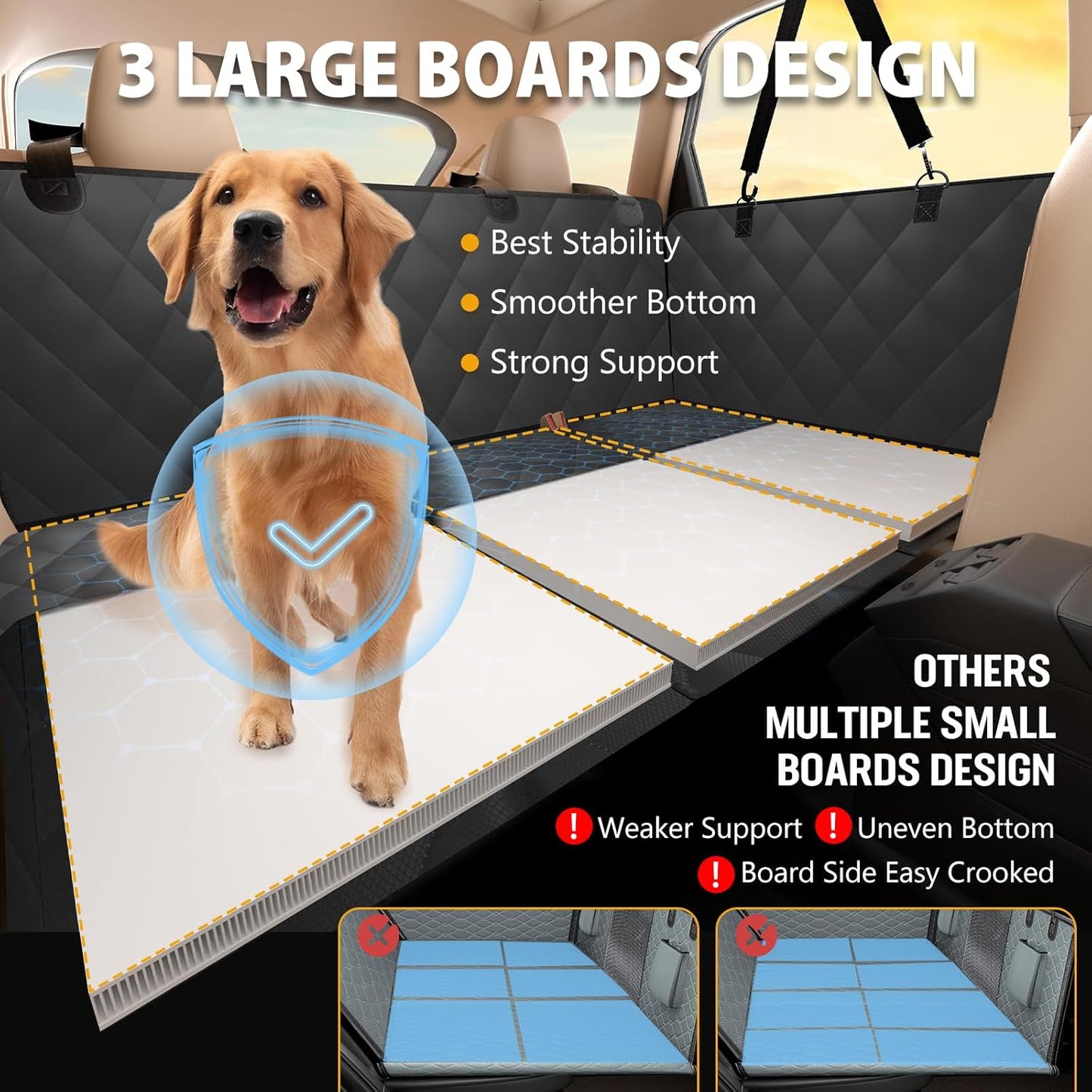 Back Seat Extender for Dogs-Large Space, Dog Car Seat Cover Hard Bottom Holds 400lbs, Sturdy Backseat Extender for Dogs, Waterproof Dog Hammock for Car Dog Car Bed for Car, SUV, Truck