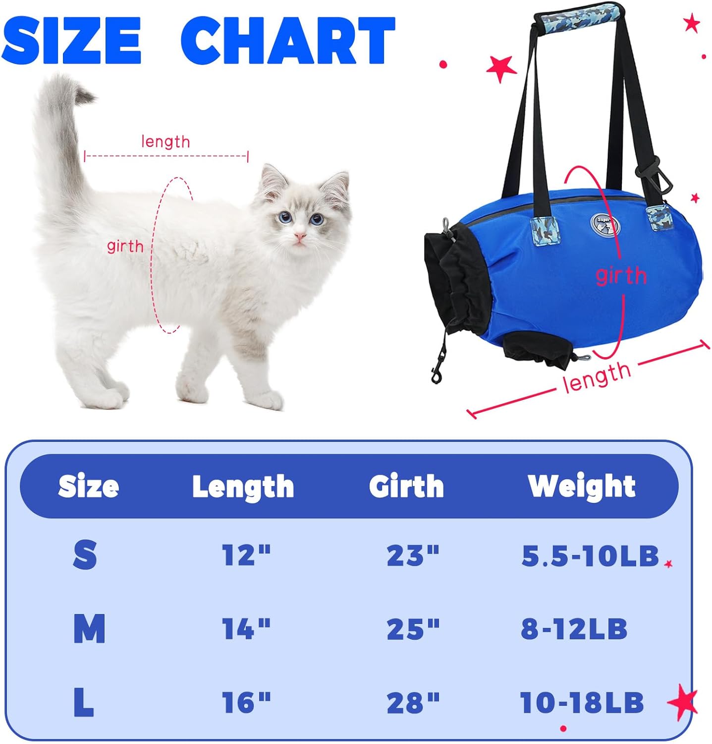 Large Cat Carrier Pouch for Vet Visits, Breathable Cat Sling Carrier for Cutting Nails, Grooming, Travel, Medication, Cat Restraint Bag, Pet Carrier for Cats, Cat Carrier Soft, (Blue,L)