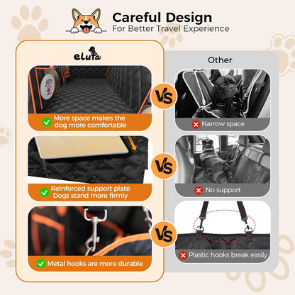 Back Seat Extender for Dogs, Hard Bottom Up to 499Lbs Dog Car Seat Cover for Back Seat, Waterproof Backseat Protector with Mesh Window and Pockets, Large Space Dog Hammock for Car & SUV & Small Truck