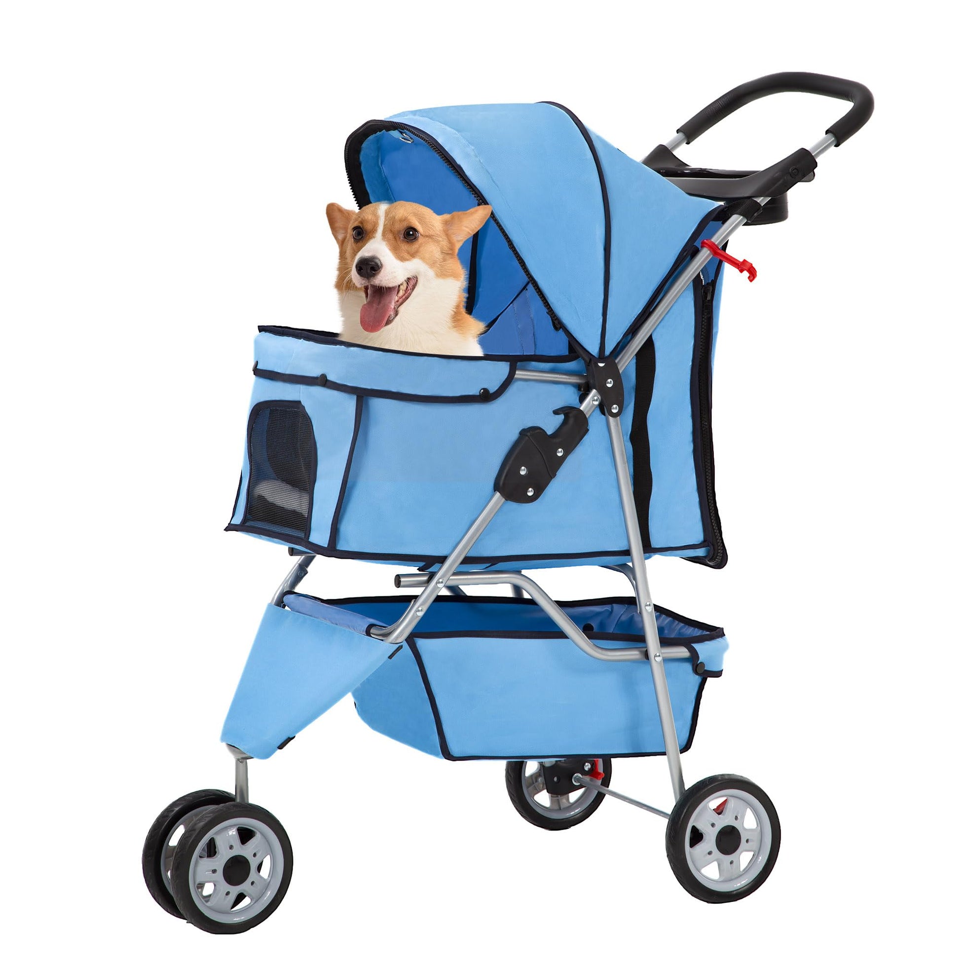 FDW Pet Stroller 4-Wheel Dog Cat Stroller Travel Folding Carrier Puppy Stroller with Cup Holder and Removable Liner for Small Medium Dogs Cats, Black