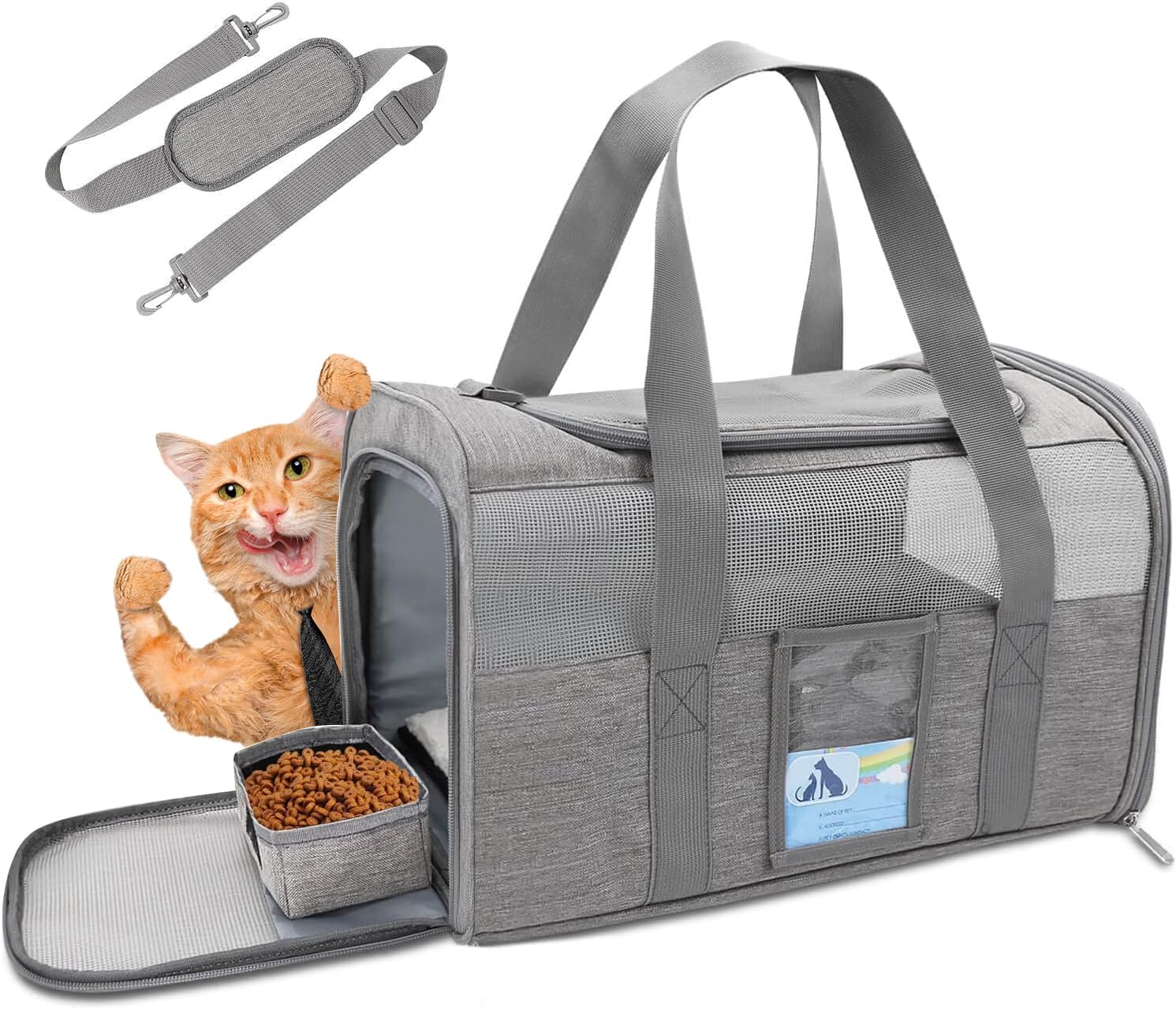 Refrze Pet Carrier Airline Approved, Cat Carriers for Medium Cats Small Cats, Soft Dog Carriers for Small Dogs Medium Dogs, TSA Approved Pet Carrier for Cats Dogs of 15 Lbs, Puppy Carrier,Grey