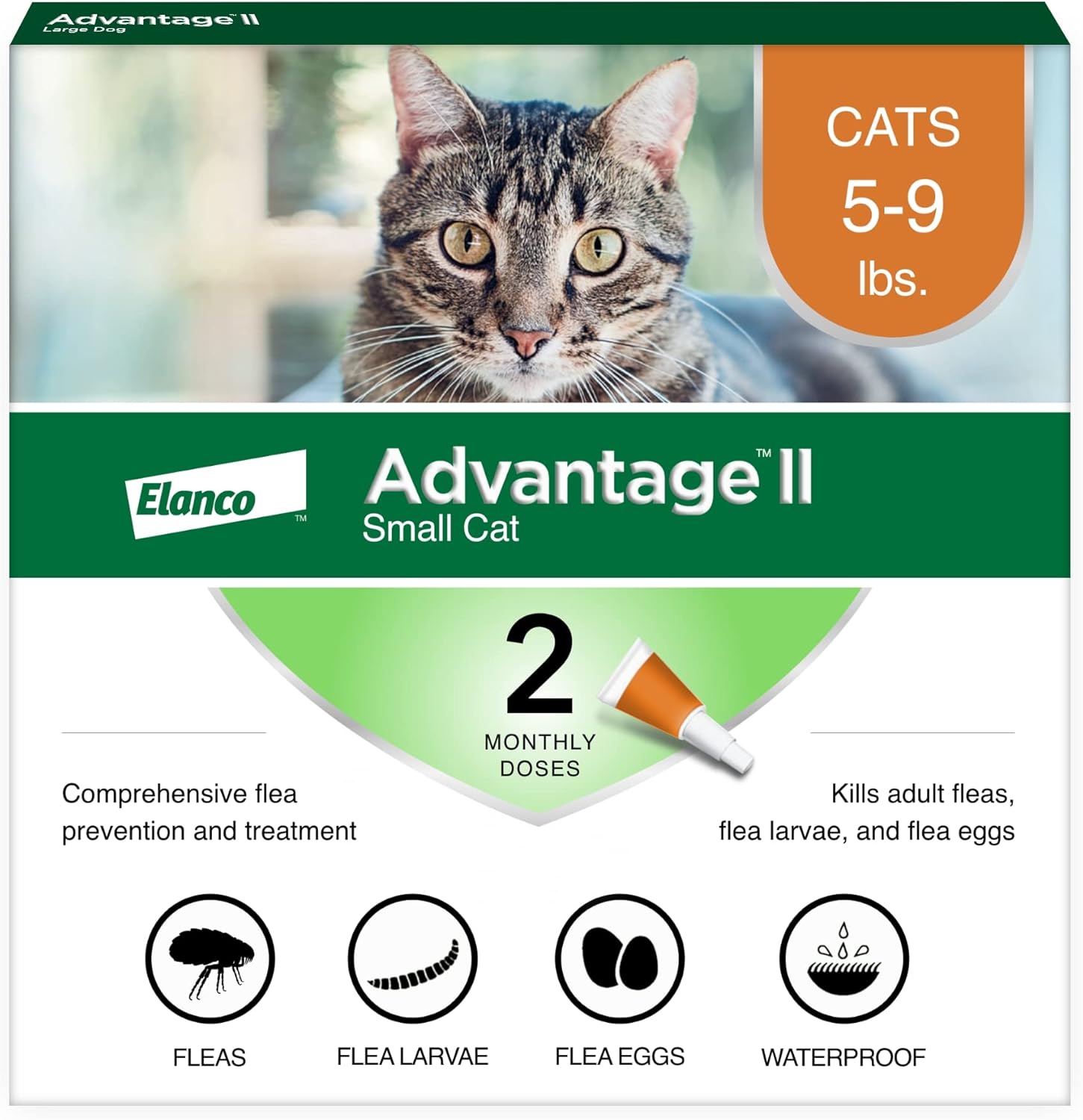 Advantage II Small Cat Vet-Recommended Flea Treatment & Prevention | Cats 5-9 lbs. | 2-Month Supply