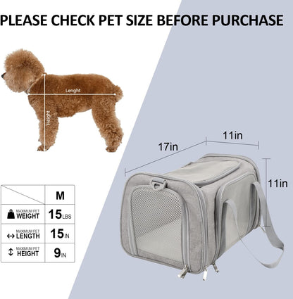 Cat, Dog Carrier for Small Medium Cats Puppies up to 15 Lbs, TSA Airline Approved Carrier Soft Sided, Collapsible Travel Puppy Carrier - Grey