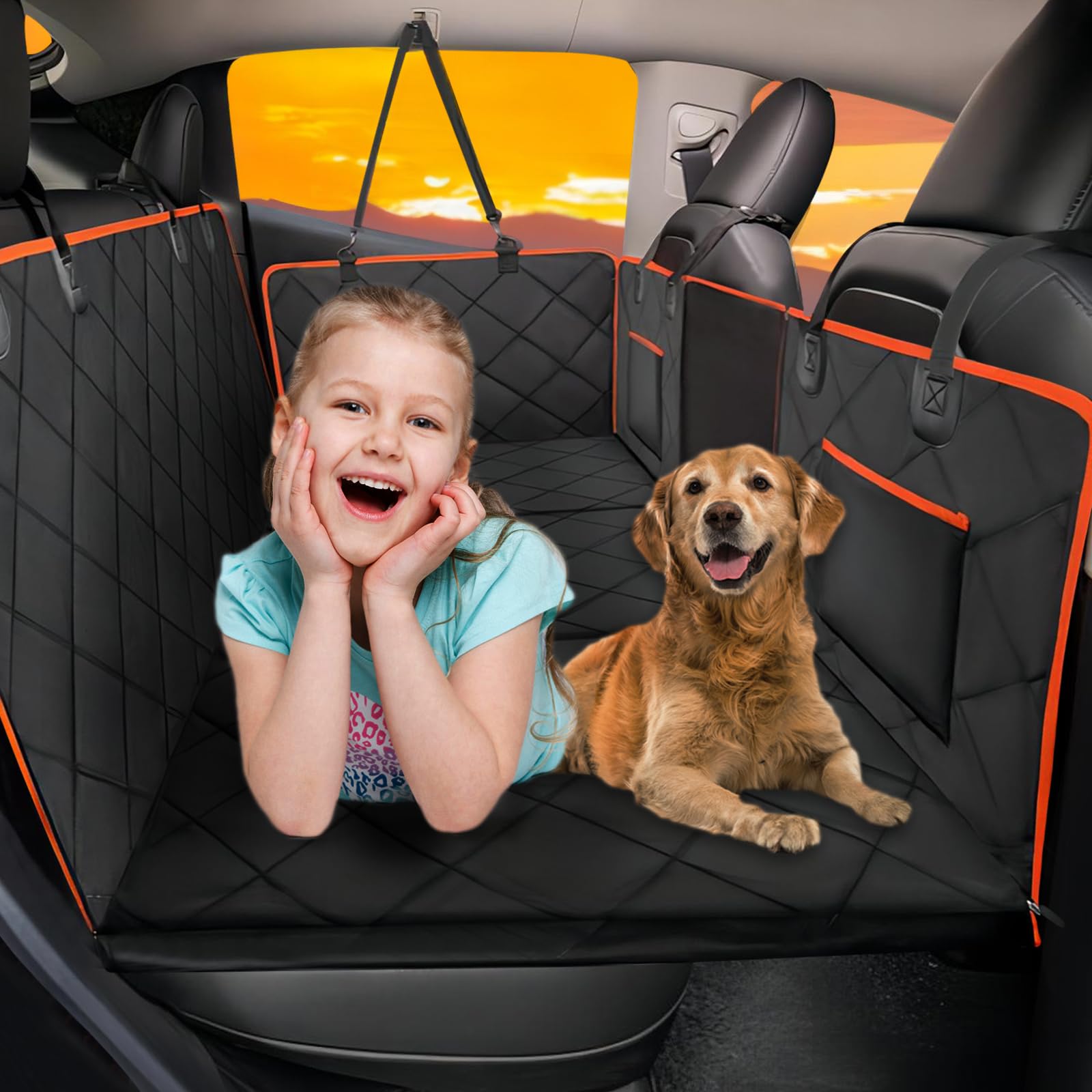 Back Seat Extender for Dogs-Large Space, Dog Car Seat Cover Hard Bottom Holds 400lbs, Sturdy Backseat Extender for Dogs, Waterproof Dog Hammock for Car Dog Car Bed for Car, SUV, Truck