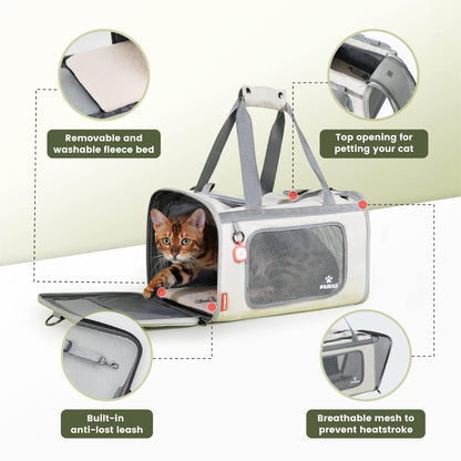 Pawaii Cat Carrier with ID Tag, TSA Airline Approved Cat Carrier, Soft Sided Collapsible Pet Travel Carrier, Foldable Cat Travel Bag, Protable, Comfortable, Convenient Cat Travel Carrier