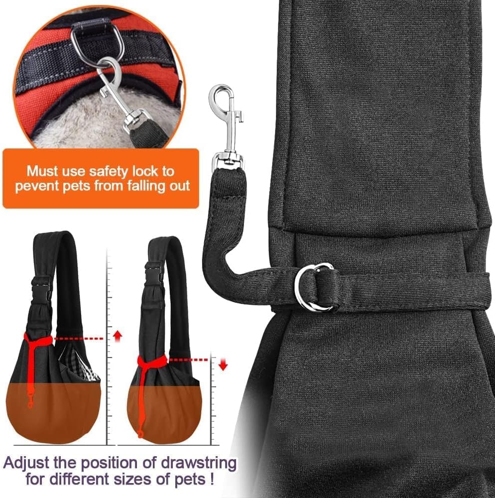 Tomkas Small Dog Sling Carrier - Adjustable Strap & Zip Pocket - Suitable for Puppies (Black)